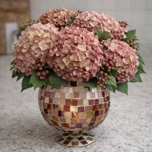 Vintage Handmade Mosaic Glass Stemmed Vase Container Holder Bowl #0130269